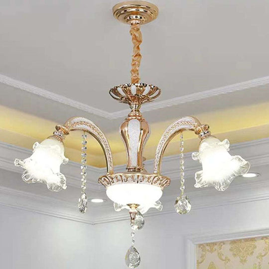 Modernist Floral Pendant Light Kit - Clear Glass Gold Chandelier Lamp for Living Room