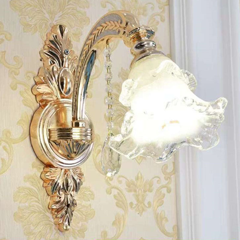 Modernist Floral Pendant Light Kit - Clear Glass Gold Chandelier Lamp for Living Room