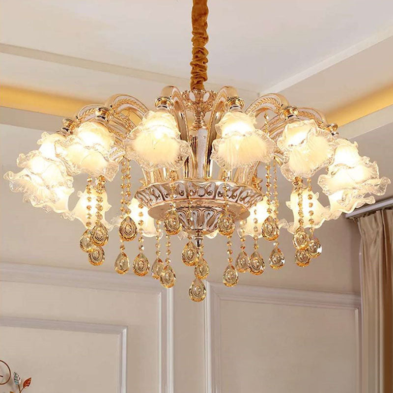 Gold Clear Ribbed Glass Petal Ceiling Lamp: Contemporary Chandelier Fixture