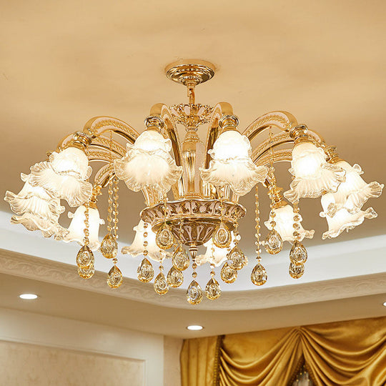 Gold Clear Ribbed Glass Petal Ceiling Lamp: Contemporary Chandelier Fixture