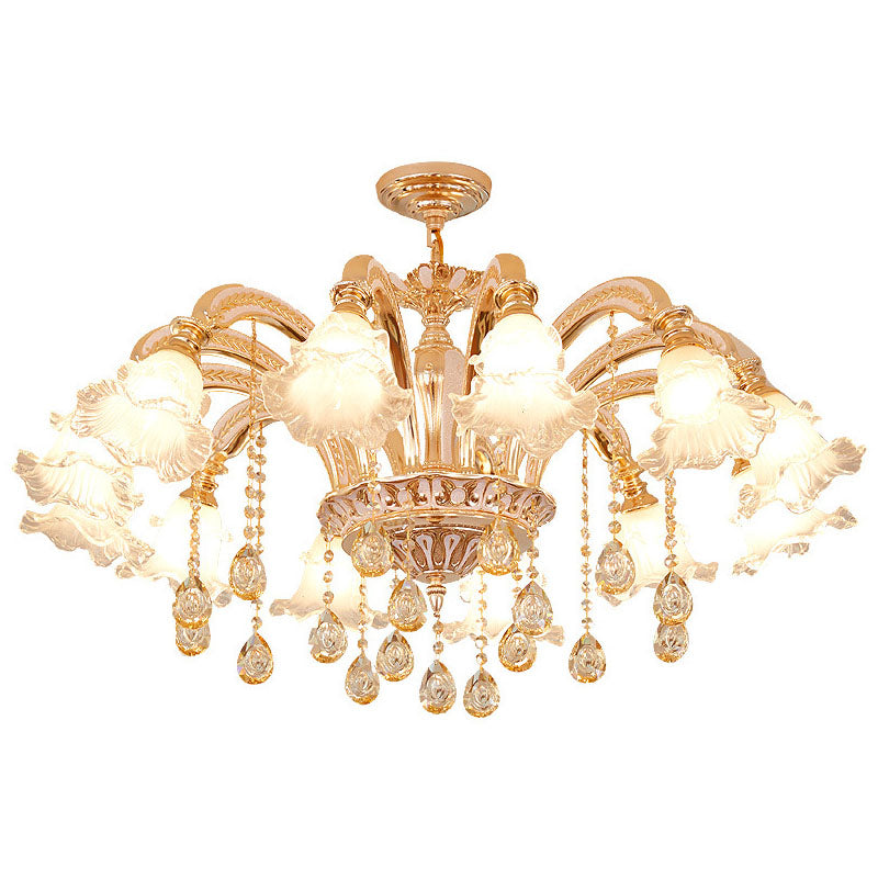 Gold Clear Ribbed Glass Petal Ceiling Lamp: Contemporary Chandelier Fixture