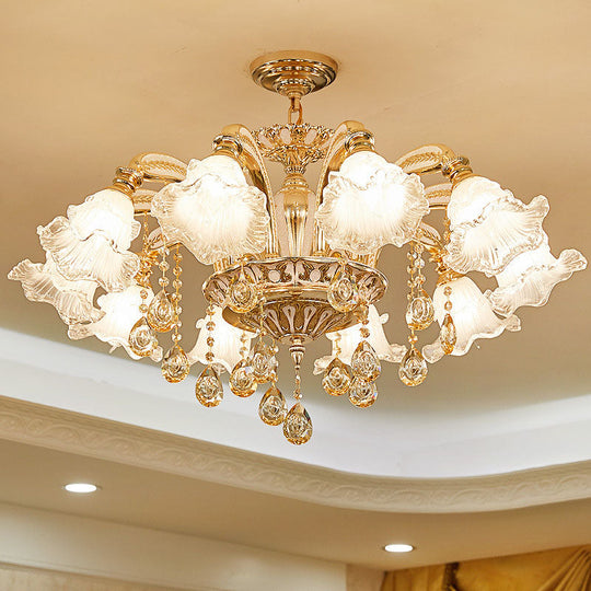 Gold Clear Ribbed Glass Petal Ceiling Lamp: Contemporary Chandelier Fixture