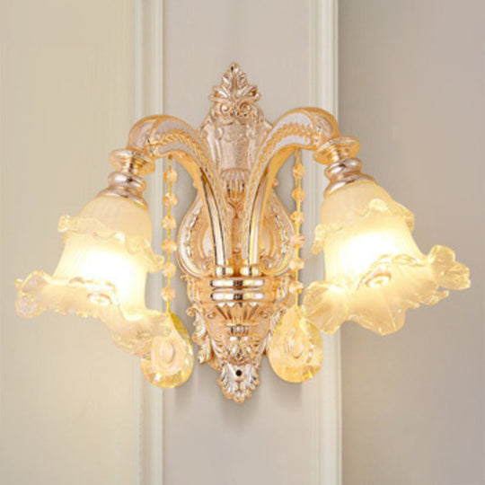 Gold Clear Ribbed Glass Petal Ceiling Lamp: Contemporary Chandelier Fixture