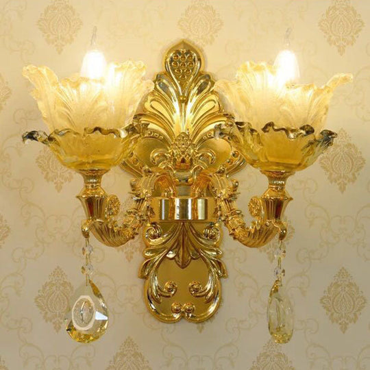 Modern Amber Glass Hanging Chandelier - Gold Living Room Pendant Light 2 /
