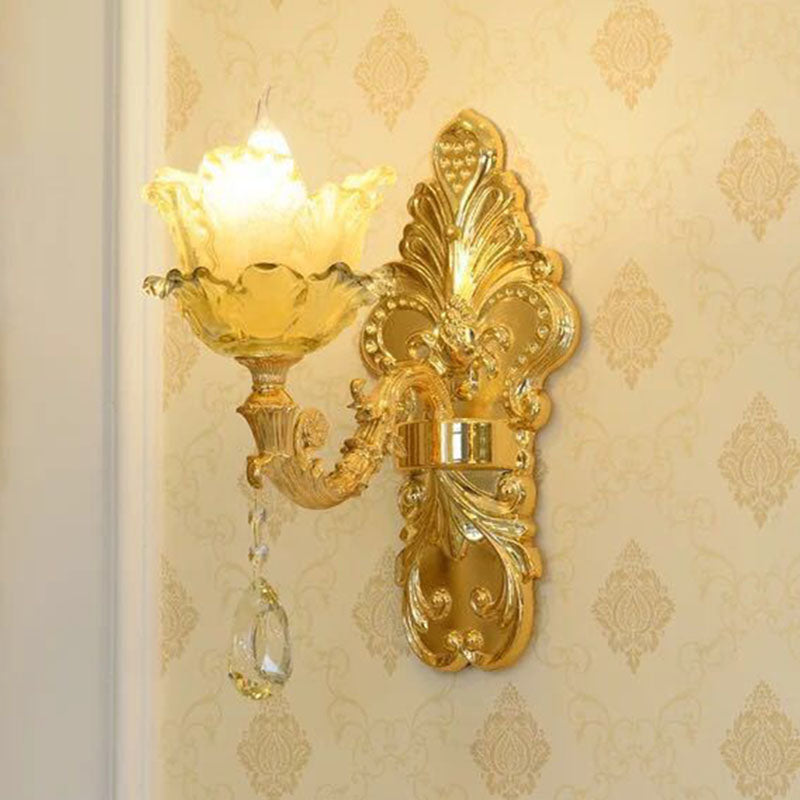 Modern Amber Glass Hanging Chandelier - Gold Living Room Pendant Light 1 /