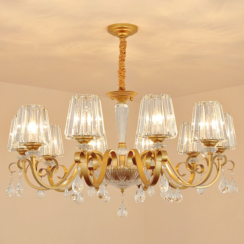 Simplicity Gold Crystal Hanging Light Kit: Tapered Beveled Design With Scrolled Arm 10 /
