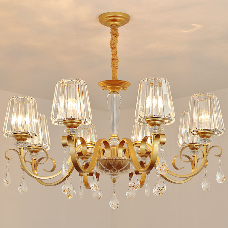 Simplicity Gold Crystal Hanging Light Kit: Tapered Beveled Design With Scrolled Arm