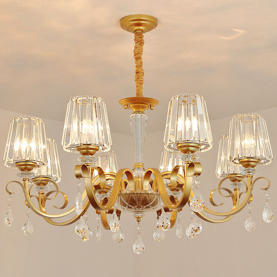 Simplicity Gold Crystal Hanging Light Kit: Tapered Beveled Design With Scrolled Arm