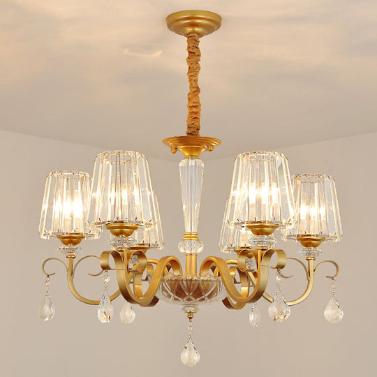 Simplicity Gold Crystal Hanging Light Kit: Tapered Beveled Design With Scrolled Arm 6 /