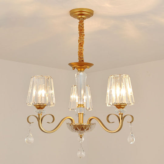 Simplicity Gold Crystal Hanging Light Kit: Tapered Beveled Design With Scrolled Arm 3 /