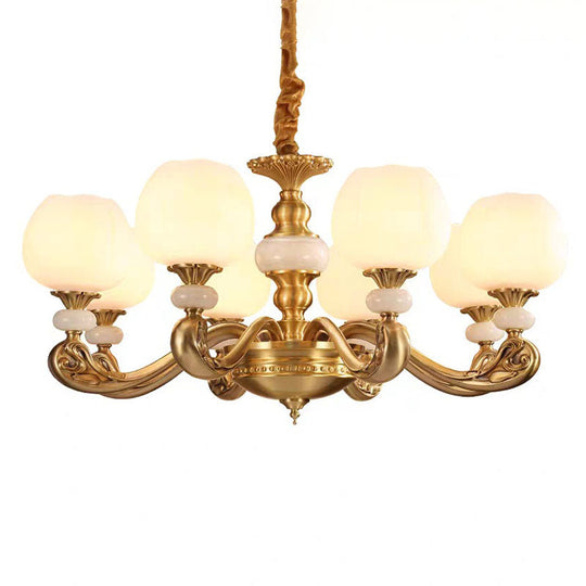 Opal Glass Bud Pendant Chandelier With Brass Suspension - Modern Style And Curved Arm