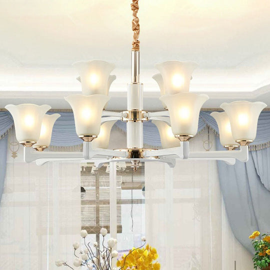 Simplicity Cream Frosted Glass Ruffle Chandelier Pendant - Bedroom Lighting