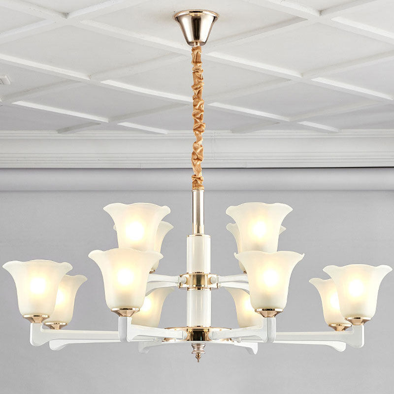 Simplicity Cream Frosted Glass Ruffle Chandelier Pendant - Bedroom Lighting