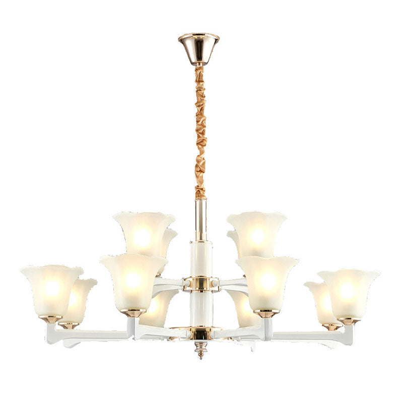 Simplicity Cream Ruffle Chandelier with Frosted Glass Drop Pendant - Perfect for Bedroom Lighting