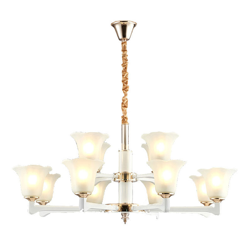 Simplicity Cream Frosted Glass Ruffle Chandelier Pendant - Bedroom Lighting