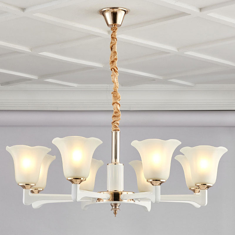 Simplicity Cream Ruffle Chandelier with Frosted Glass Drop Pendant - Perfect for Bedroom Lighting