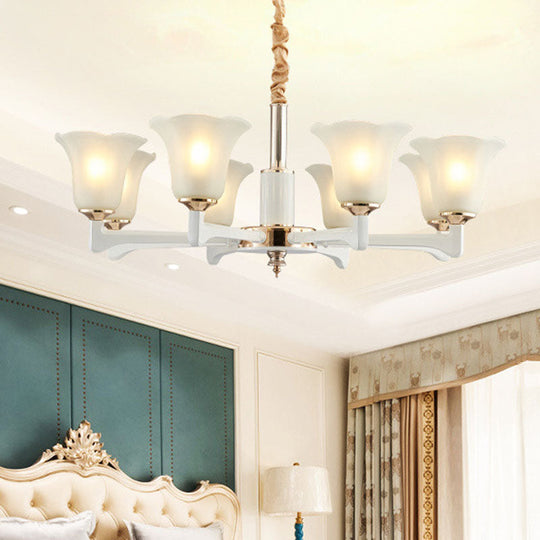 Simplicity Cream Ruffle Chandelier with Frosted Glass Drop Pendant - Perfect for Bedroom Lighting