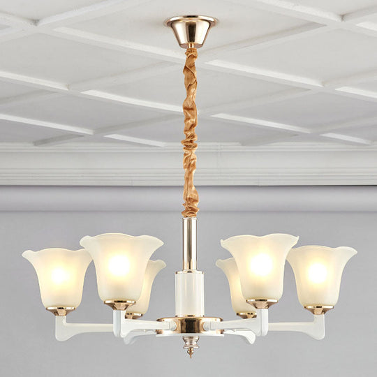 Simplicity Cream Ruffle Chandelier with Frosted Glass Drop Pendant - Perfect for Bedroom Lighting