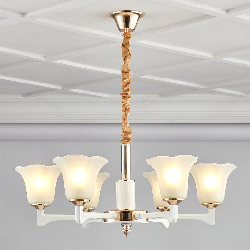 Simplicity Cream Frosted Glass Ruffle Chandelier Pendant - Bedroom Lighting 6 / Ivory