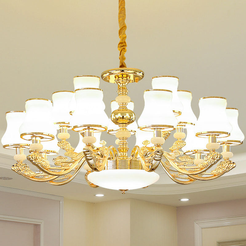 Modern Gold Opaline Glass Chandelier Light Fixture For Living Room 15 /