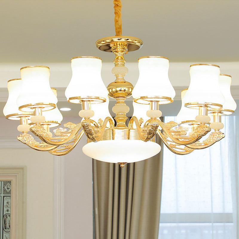 Modern Gold Opaline Glass Chandelier Light Fixture For Living Room 10 /