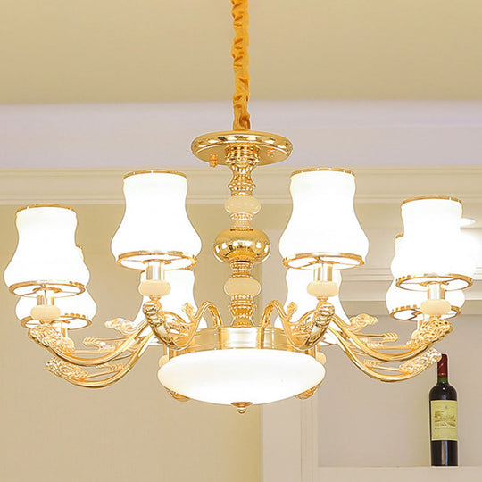 Modern Gold Opaline Glass Chandelier Light Fixture For Living Room 8 /