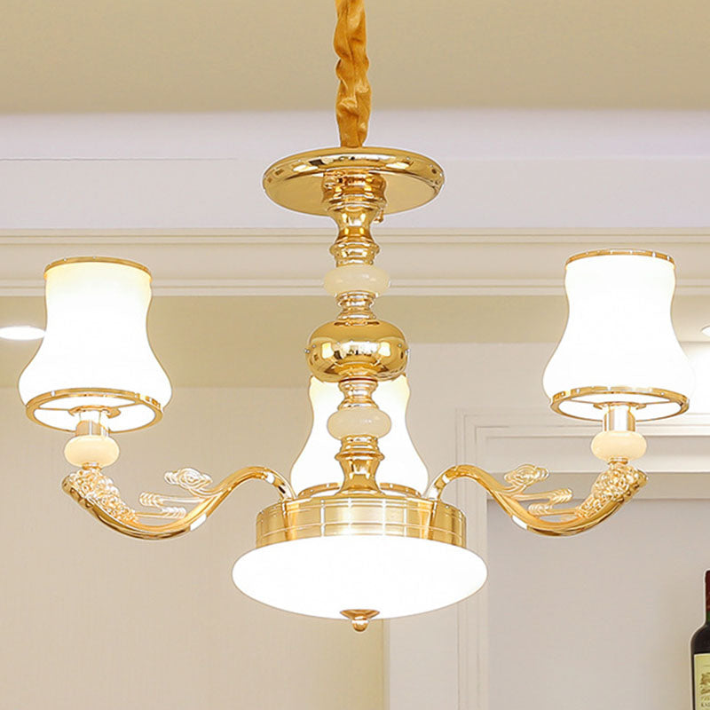 Modern Gold Opaline Glass Chandelier Light Fixture For Living Room 3 /