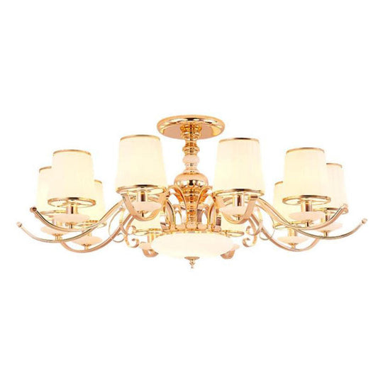 Gold Conical Chandelier: Simple Cream Glass 10-Light Pendant For Living Room