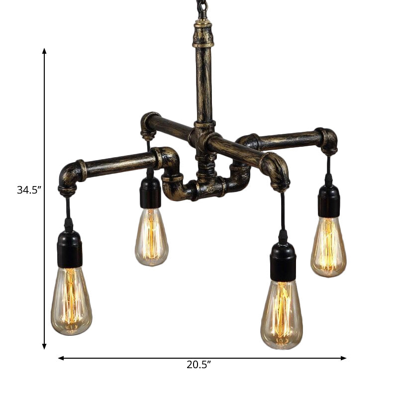 Industrial Metal And Glass Exposed Bulb Chandelier - Bronze 4/6 Light Hanging Lamp For Living Room