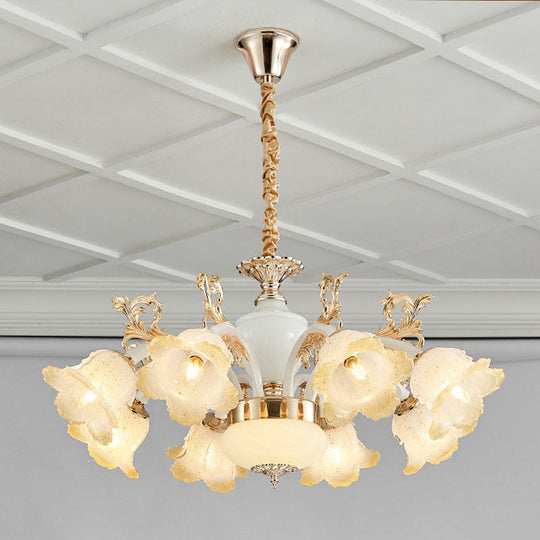 Floral Frosted Glass Dining Room Chandelier - Minimalist Ceiling Lamp In White 8 /