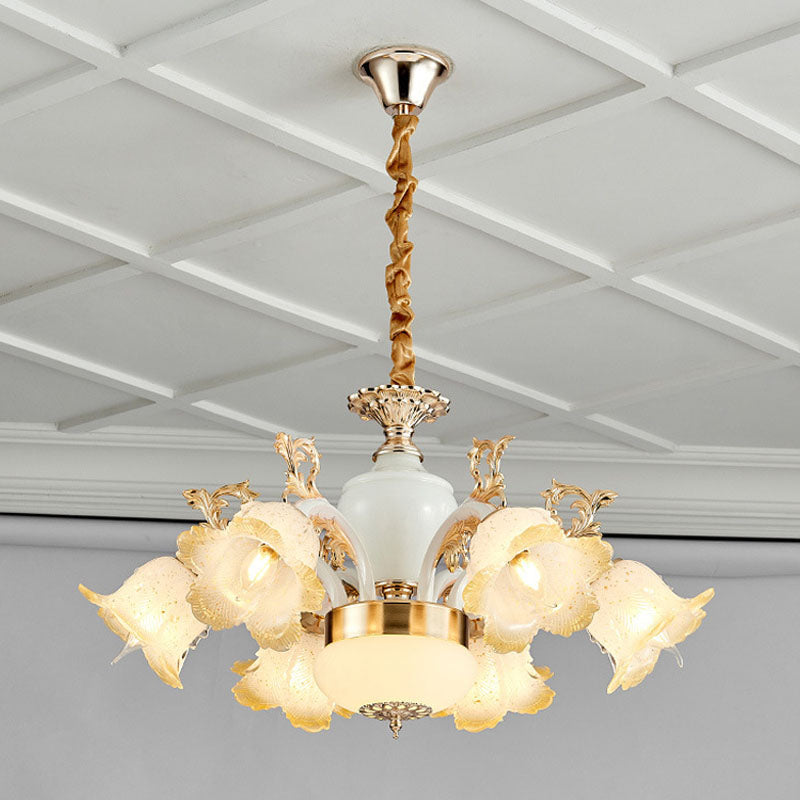 Minimal Frosted Glass Flower Ceiling Lamp - White Dining Room Chandelier