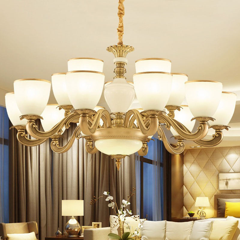 Simplicity Pendant Light Fixture in Gold with Milky Glass Bowl for Living Room