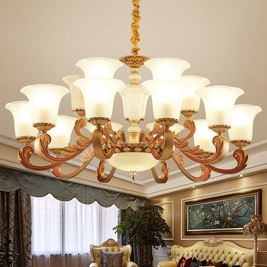 Gold Pendant Chandelier with Frosted Glass for Modern Bedroom Lighting