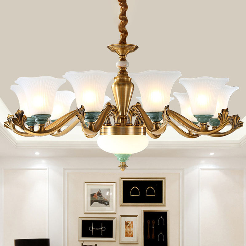 Sleek Opal Glass Pendant Chandelier with Brass Suspension - Perfect for Dining Rooms