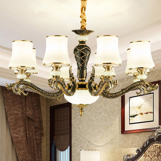 Modern Brass Tapered Chandelier With White Glass Pendant Lighting For Living Room 8 /