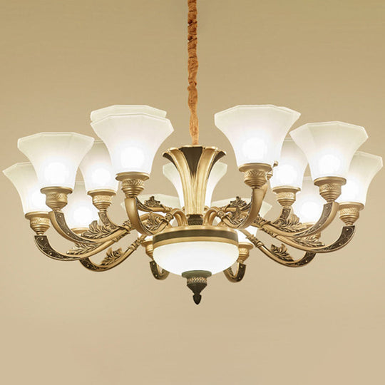 Modern Gold Panel Bell Pendant Chandelier with Opaline Frosted Glass Shade