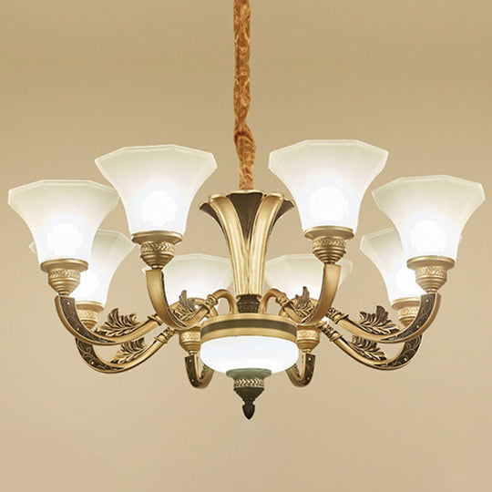 Modern Gold Panel Bell Pendant Chandelier with Opaline Frosted Glass Shade