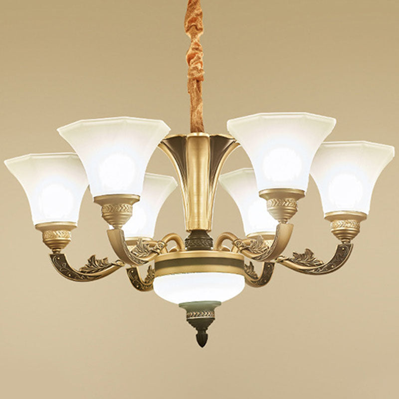 Gold Paneled Bell Chandelier With Opaline Frosted Glass Shade - Modern Pendant Lamp 6 /