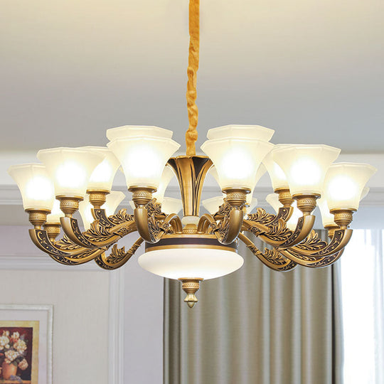 Contemporary Bell Shaped Ceiling Chandelier In White With Frosted Glass - Living Room Pendant Light