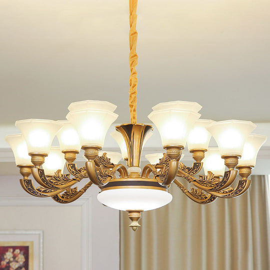 Contemporary Bell Shaped Ceiling Chandelier In White With Frosted Glass - Living Room Pendant Light