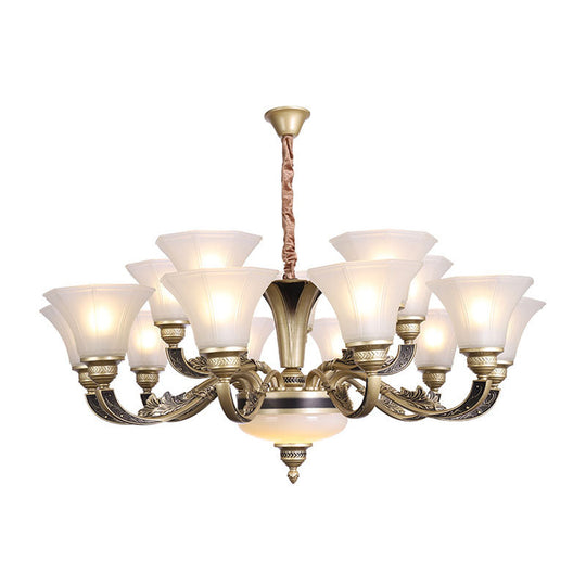 Contemporary Bell Shaped Ceiling Chandelier In White With Frosted Glass - Living Room Pendant Light