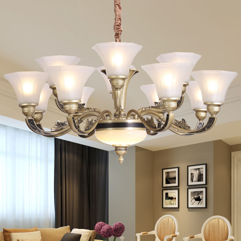 Contemporary Bell Shaped Ceiling Chandelier In White With Frosted Glass - Living Room Pendant Light