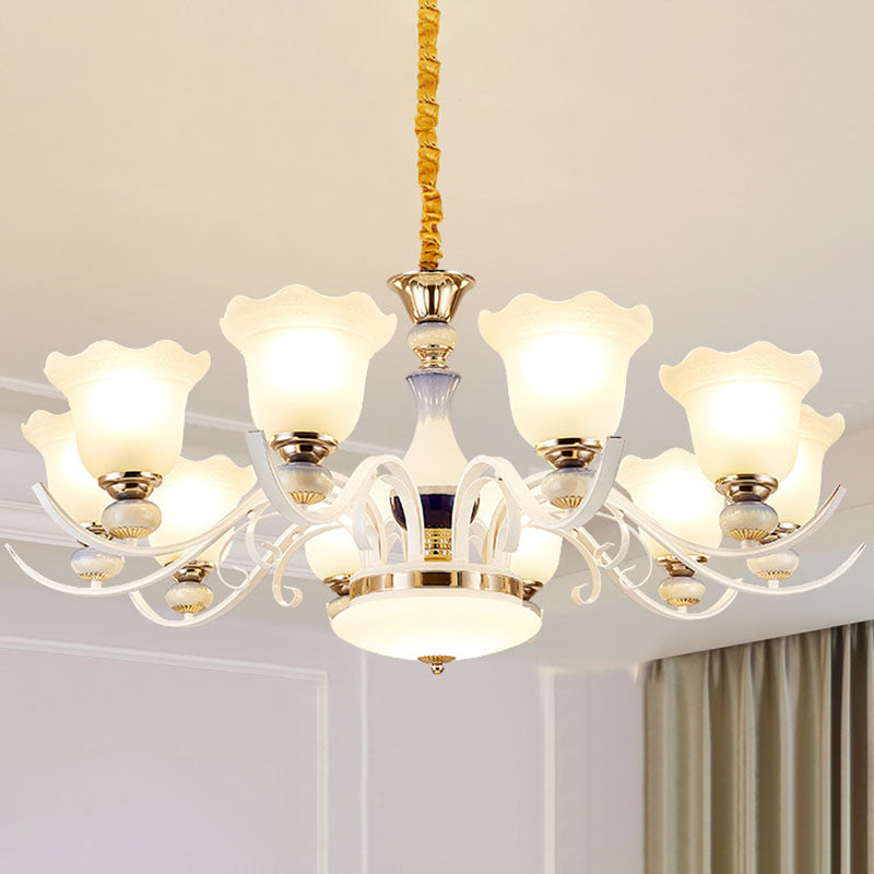 Nordic Blossom Glass Chandelier: Elegant White Hanging Light for Living Room