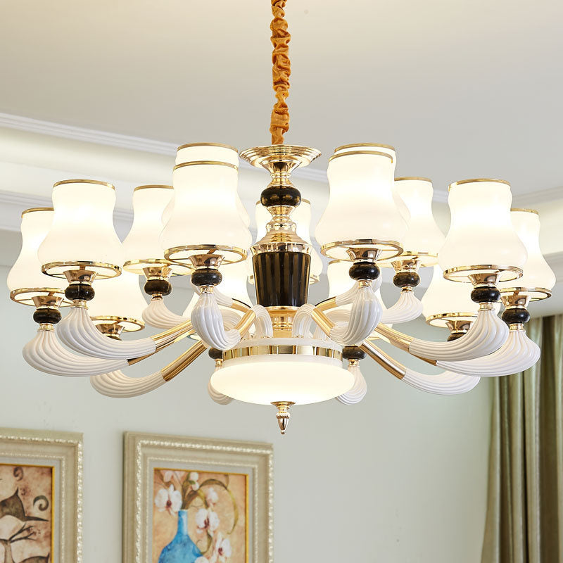 Modern Milky Glass Flared Pendulum Chandelier For Dining Room Lighting