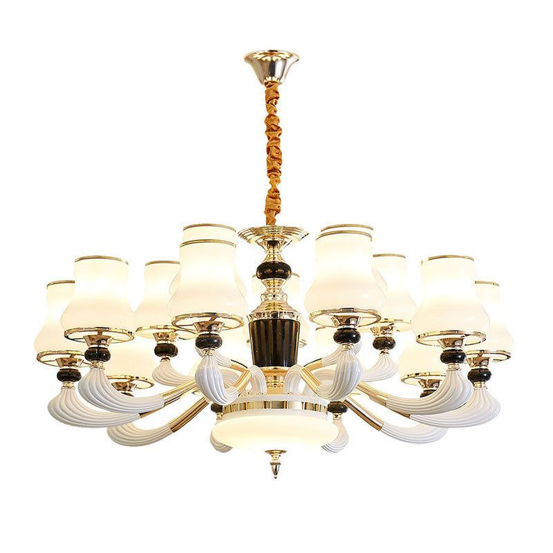 Modern Milky Glass Flared Pendulum Chandelier for Dining Room Lighting