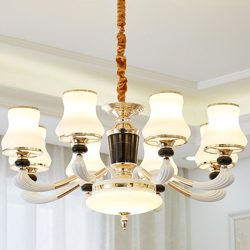 Modern Milky Glass Flared Pendulum Chandelier for Dining Room Lighting