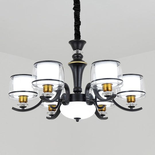 Modern Dual Cylinder Pendant Chandelier with Clear and White Glass for Living Room