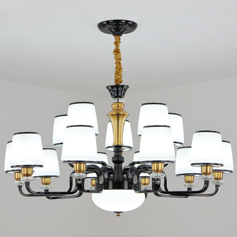 Contemporary Black Chandelier For Dining Room With White Glass Barrel Drops 15 /