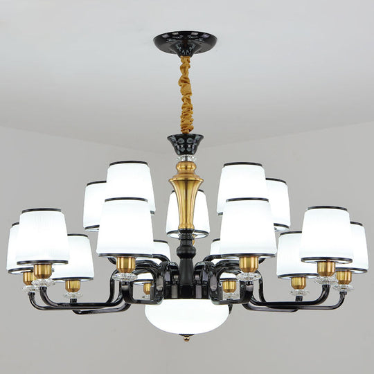 Contemporary Black Chandelier For Dining Room With White Glass Barrel Drops 15 /