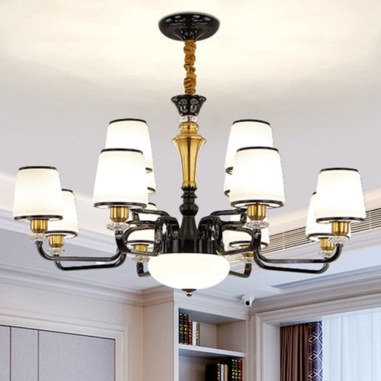 Contemporary Black Chandelier For Dining Room With White Glass Barrel Drops 12 /